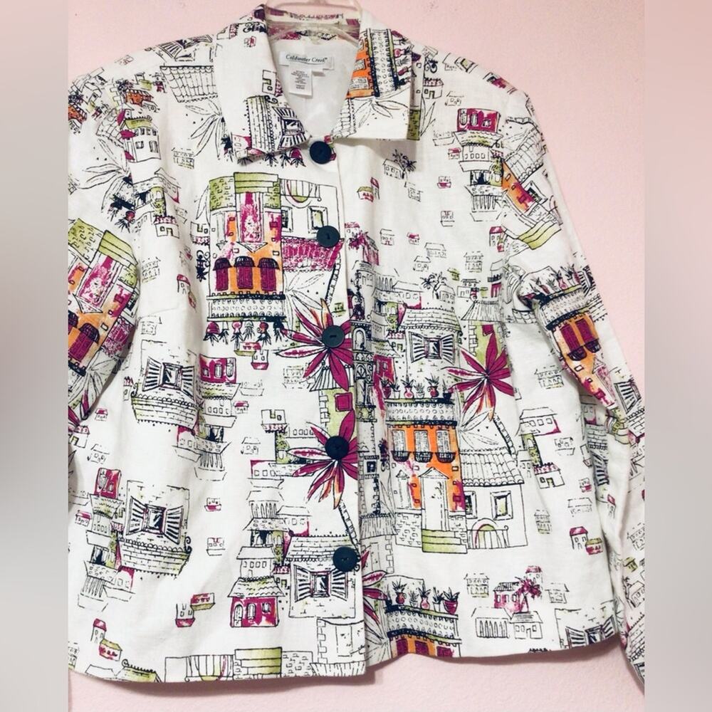 Coldwater creek white pink orange blazer jacket size XL